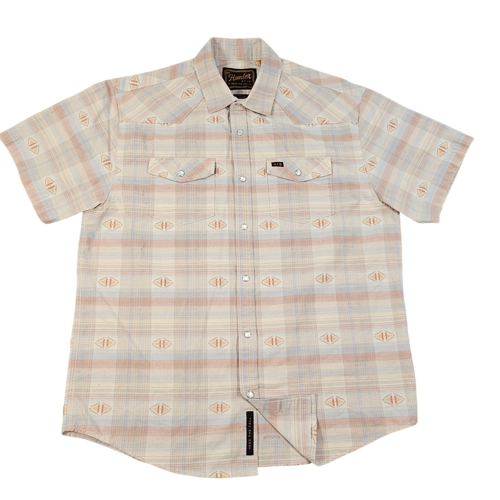 Howler Brothers H-Bar-B Snapshirt Mens Large Plaid Southwest Pearl Snap Western